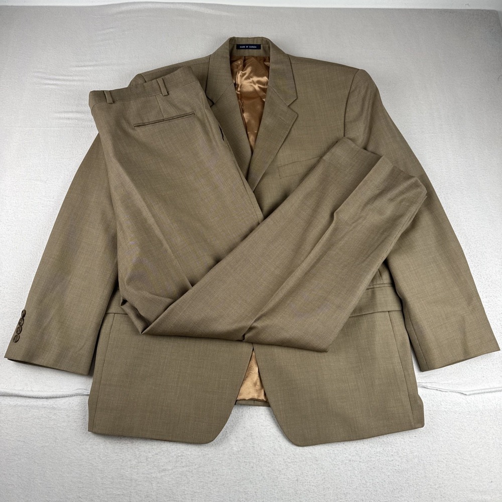 Ralph Lauren Mens Tan 2-Piece Birdseye Wool Suit 44R Pants Fit 38*31